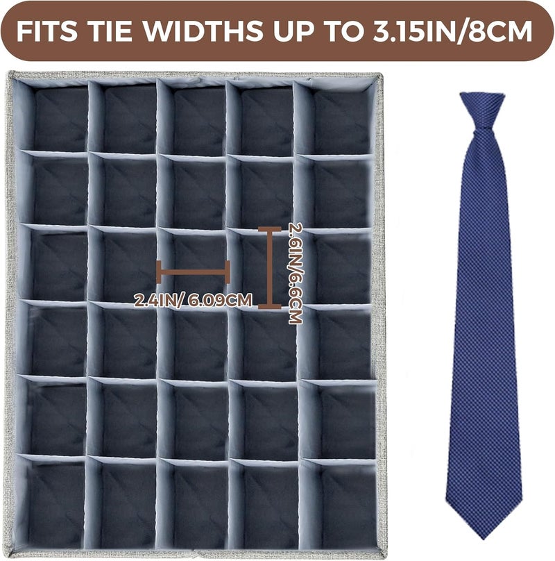 PINGMIC Gray Sock Organizer Divider 4 Pack with Lid - 30 Cell Foldable Closet Storage, Tie Organizer For Men Boxes for Socks, Ties, Belts - Image 2